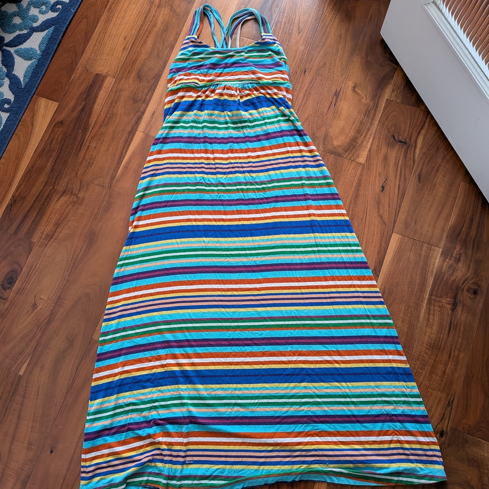 Calvin Klein Multicolor Striped Maxi Dress in Blue, Teal, Orange, Red, Purple